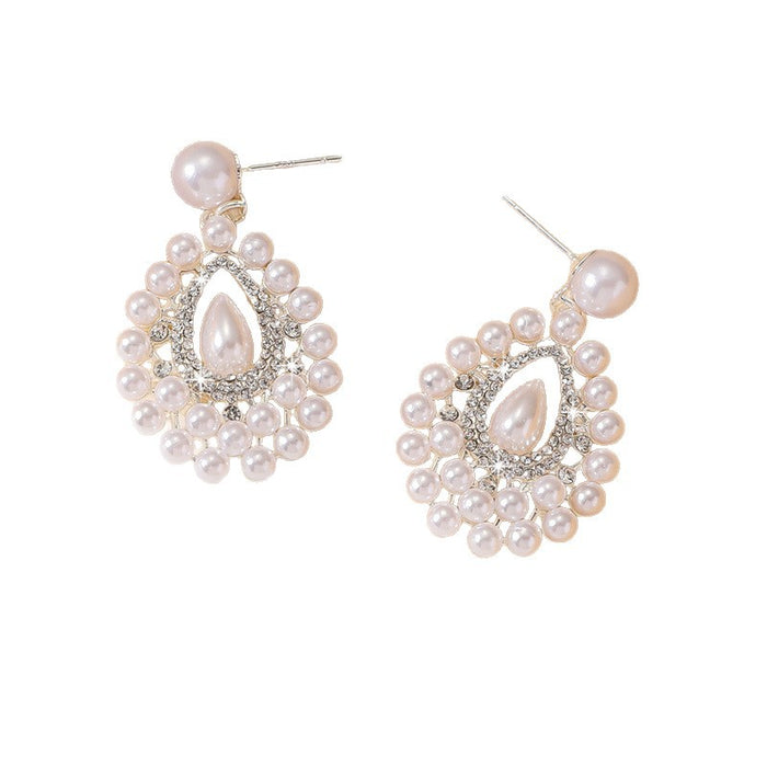 Wholesale Rhinestone Drop Pearl Earrings Silver Party Jewelry Accessory MOQ≥2