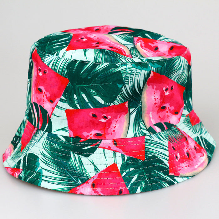 Wholesale  Tropical Fruit  Hat  Trend Double-sided Printed Basin Hat Outdoor Sun Protection Hat