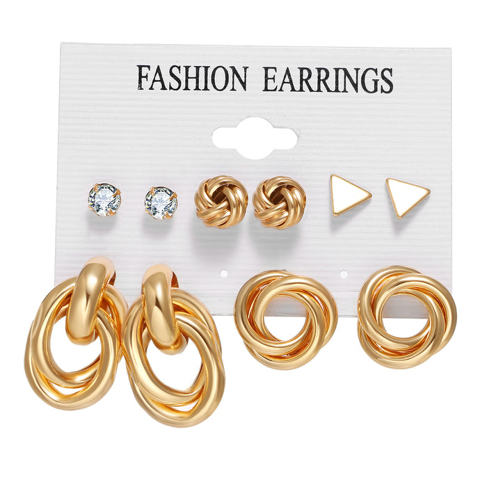 Wholesale 6-piece geometric pearl and diamond statement earring set