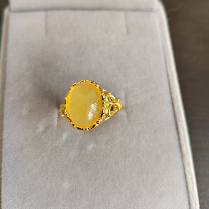 Wholesale Red agate green chalcedony sand gold ring, crown diamond ring, elegant temperament, retro open gemstone ring