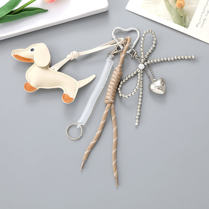 Wholesale Leather bow heart pendant luggage keychain lanyard accessories single buckle tassel pendant accessories