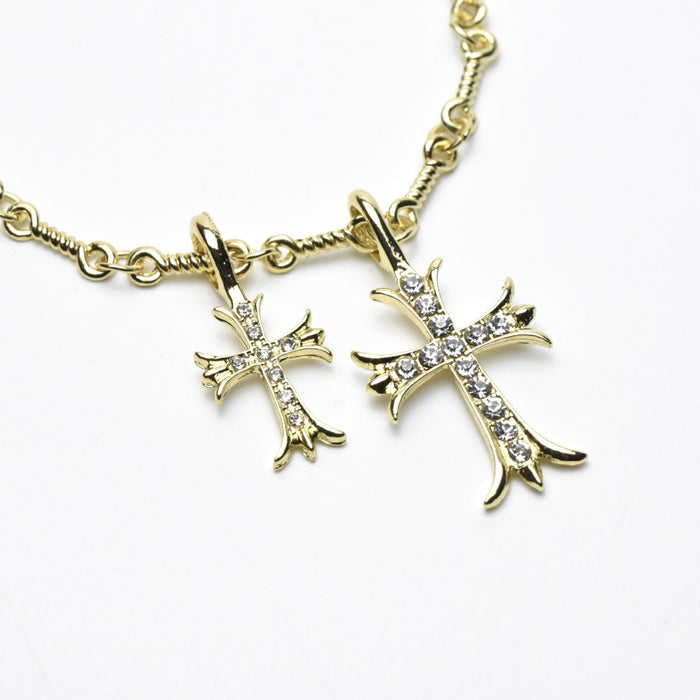 Wholesale Diamond studded double cross pendant for women, simple collarbone necklace for men, couple
