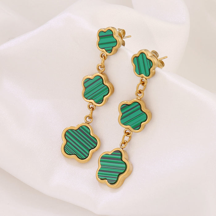 Wholesale Stainless Steel Five-Leaf Clover Earrings Niche Versatile Tassel Ear Studs,  Earrings,  Ear Accessories