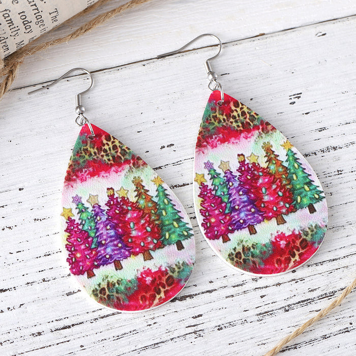 Wholesale  PU Printed Water Drop Drop Earrings JDC-ES-ChuLian008