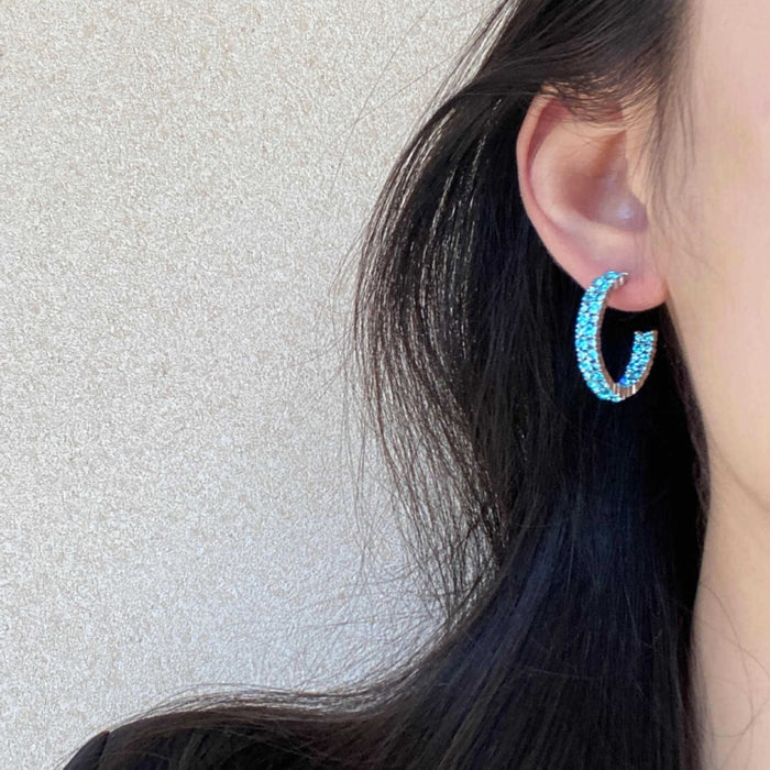 Wholesale Blue diamond circle earrings