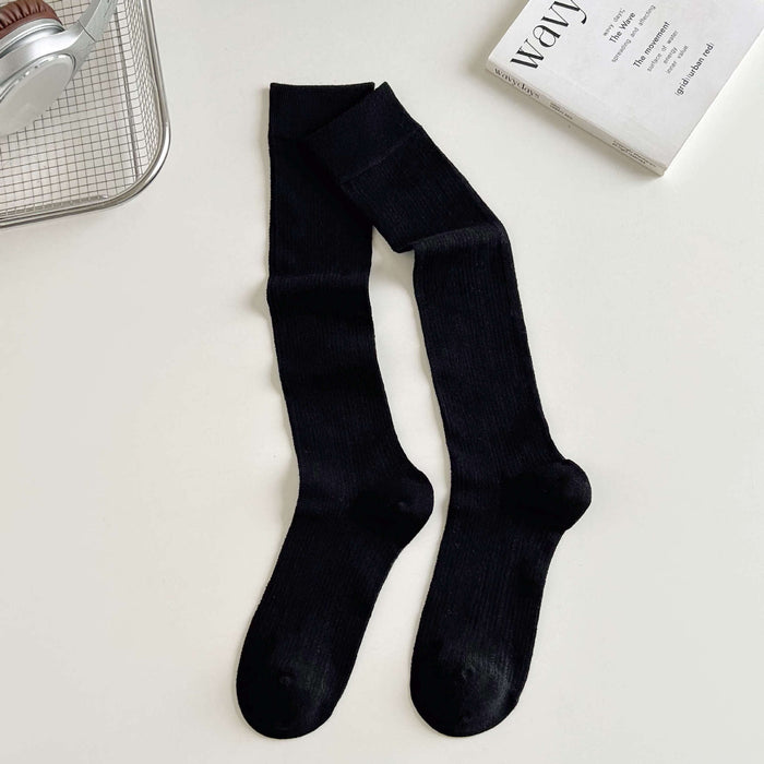 Wholesale Sweet pile socks, versatile calf socks, long tube cotton white elongated vertical striped socks