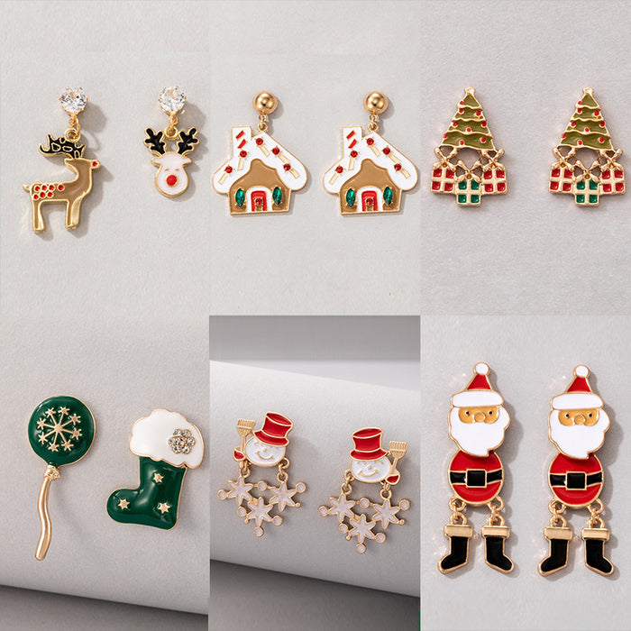 Wholesale Christmas Tree Earrings - Alloy Electroplated with Red Green Socks Reindeer Design - Fashion Accessory MOQ≥2