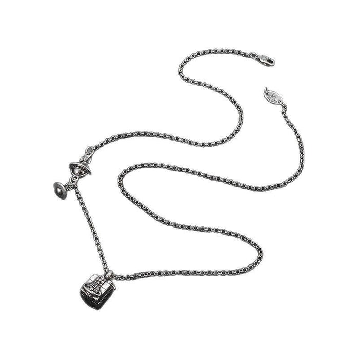 Wholesale Vintage distressed Saturn gift box pendant necklace