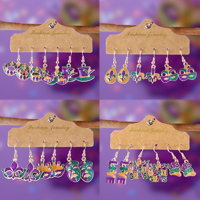 Wholesale Colorful Carnival Sequin Earring Set Alloy Drip Oil Pendant Earrings Accessory MOQ≥2