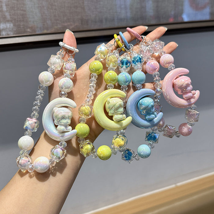 Wholesale Cute and high-end bead phone chain, acrylic hanging decoration, keychain, electroplated hanging rope, keychain