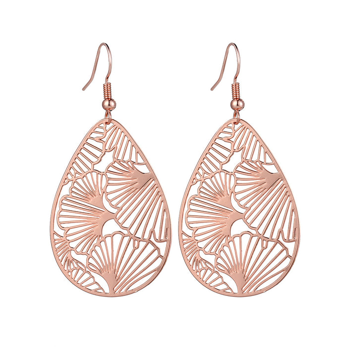 Wholesale Metal copper plate ginkgo leaf pattern hollow out light and thin style retro earrings women's long earrings