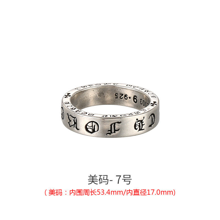 Wholesale Ring Silver Cross Lettering Retro Old Couples JDC-RS-ZiX002