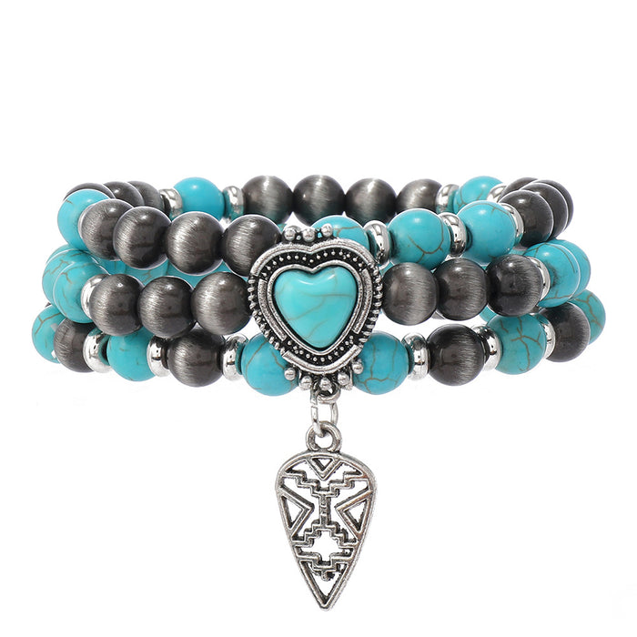 Wholesale Heart-shaped Bohemian style turquoise 3-piece multi-layer bracelet set