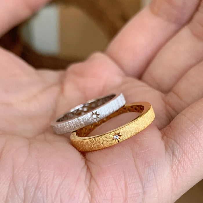 Wholesale Light luxury brushed diamond ring with personalized and niche design, high-end stacked dining ring