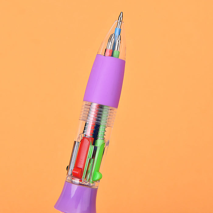 Wholesale Christmas cartoon quicksand four-color pen cute creative multi-color ballpoint pen color press pen student stationery