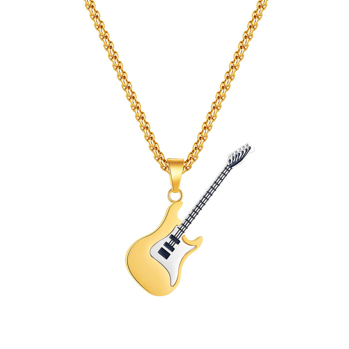 Wholesale Personalized and trendy stainless steel guitar pendant, street classic titanium steel necklace