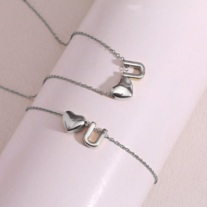 Wholesale Clavicle chain jewelry accessory 26 letter heart pendant titanium steel necklace