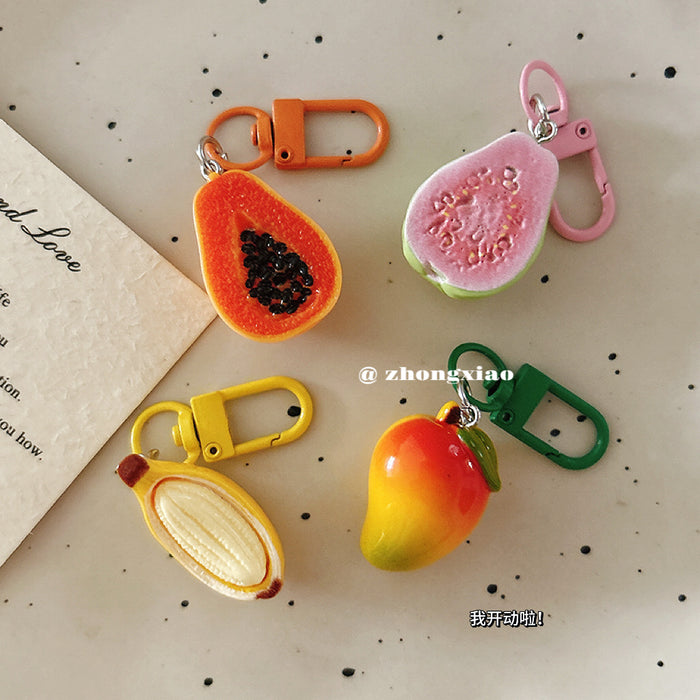 Wholesale Chic Tropical Fruit Resin Keychain Bag Charm Pendant For Girls Boutique Gift Accessory