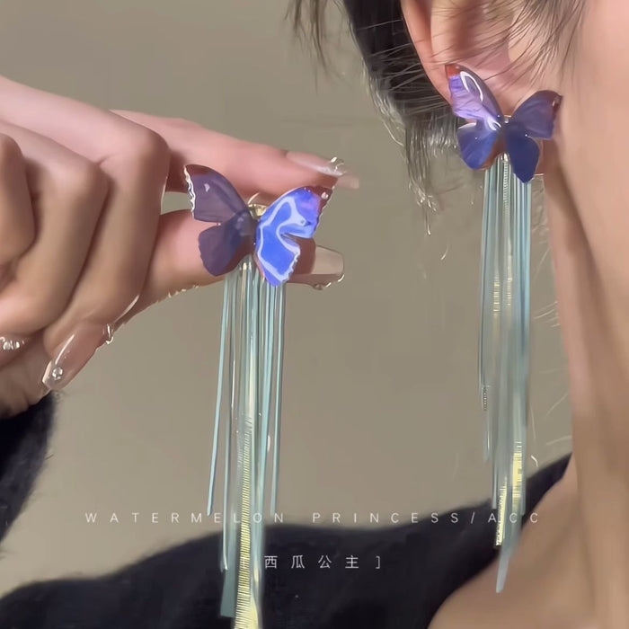 Wholesale Purple butterfly earrings, long tassel earrings, earrings, pendants