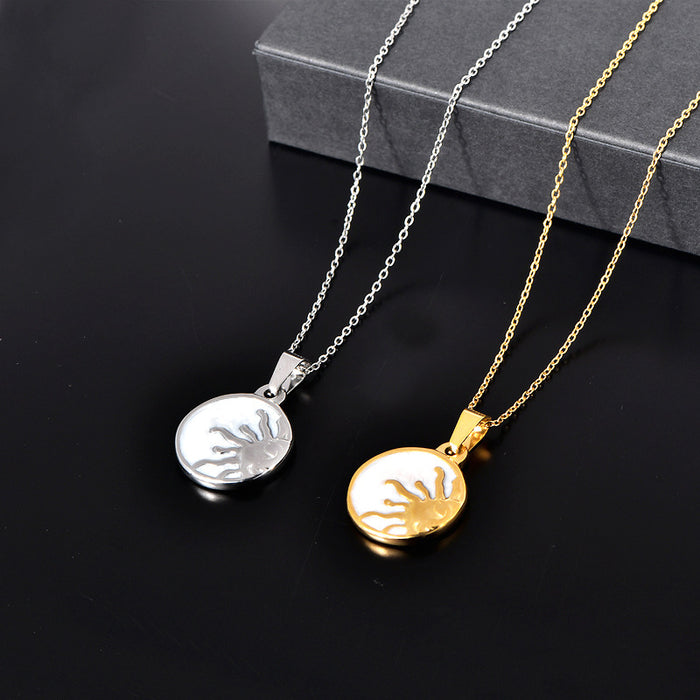 Wholesale  Simple Popular Steel Natural Shell Sun Totem Pendant Necklace