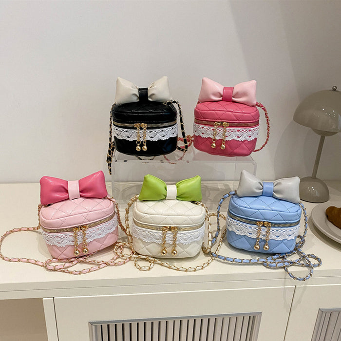 Wholesale Children's bag bow bucket bag cute contrasting color girl chain crossbody bag