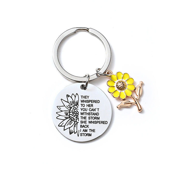 Wholesale Sunflower I AM THE STORM Stainless Steel Keychain JDC-KC-LinHeng004