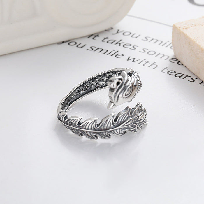 Wholesale Pure silver open-end ring, retro artistic creative food ring