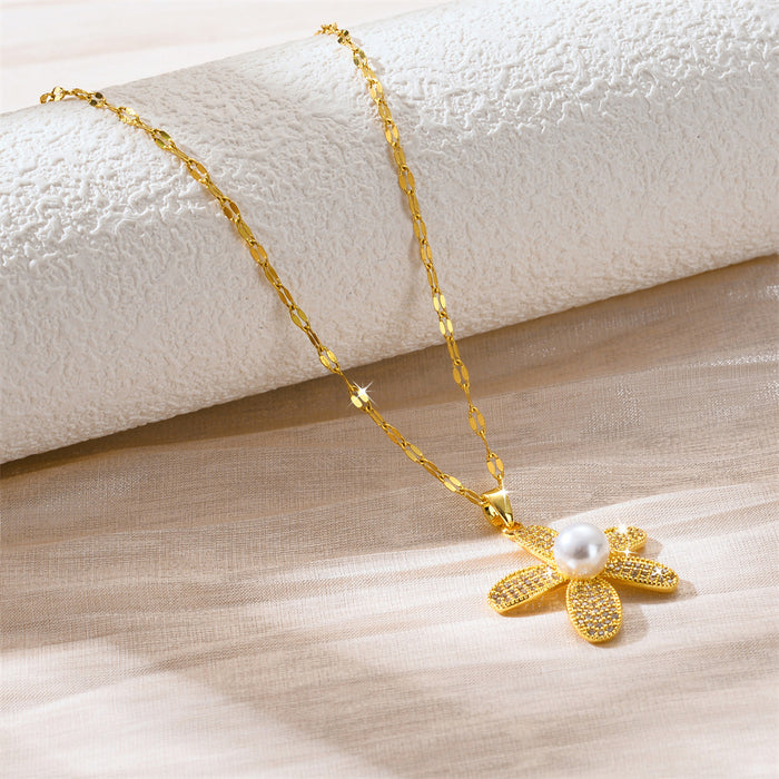 Wholesale Gas pearl micro inlaid zircon flower accessory titanium steel fashionable collarbone chain