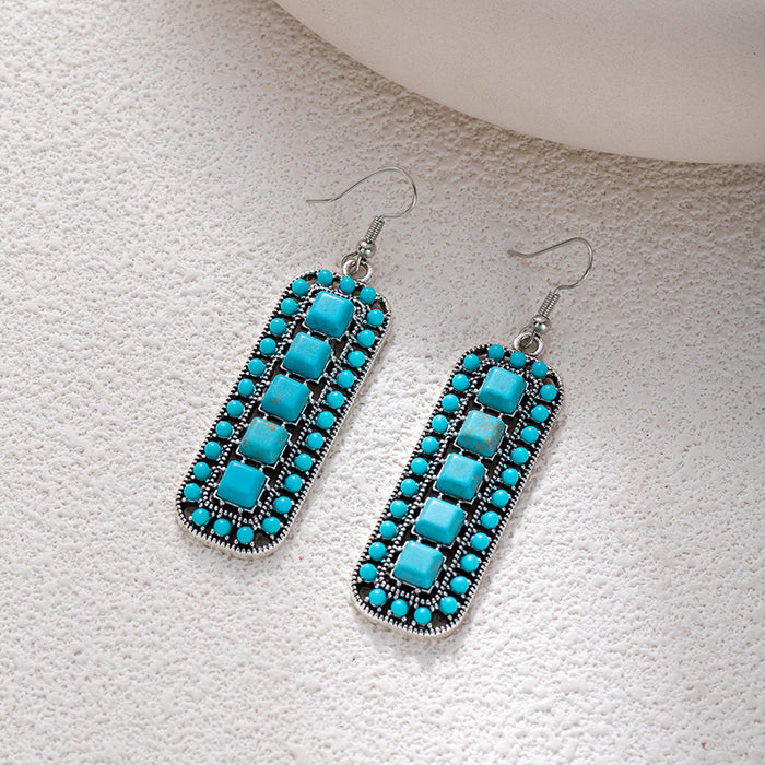 Wholesale Retro ethnic turquoise flower earrings
