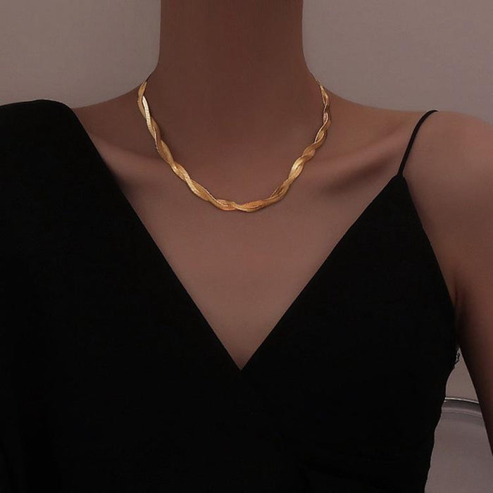 Wholesale Personality Trendy Cold Wind Wide Flat Thin Stacked Collarbone Necklace Titanium Steel