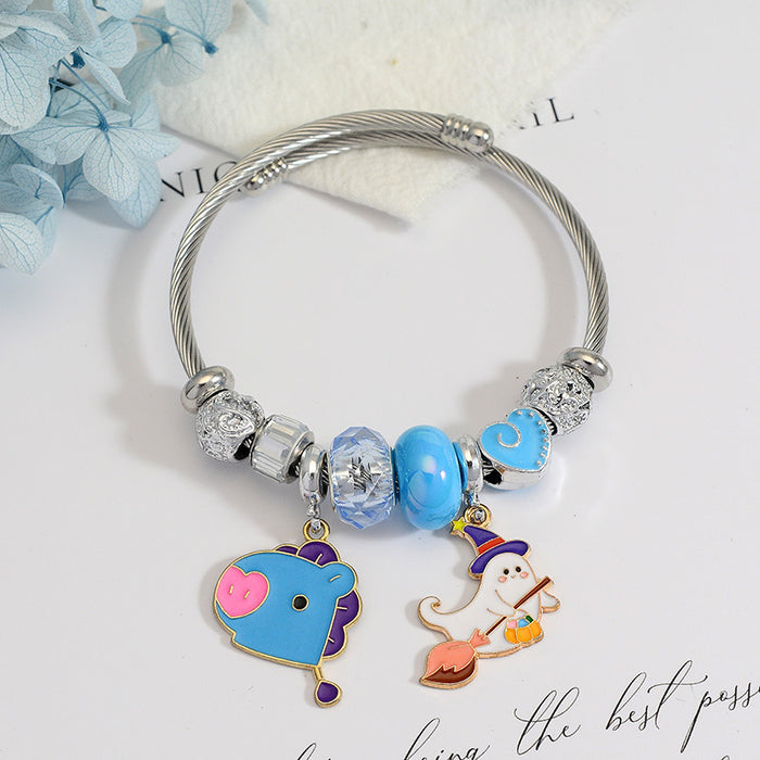 Wholesale Cartoon Pumpkin Pendant Stainless Steel Bracelet Fashion Jewelry Accessory MOQ≥2