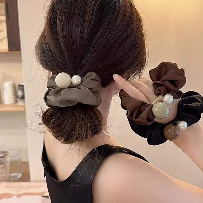 Wholesale Simple Pearl Large Intestine Hair Rope Rubber Band Women's Hair Elegant Leather Hair Rings