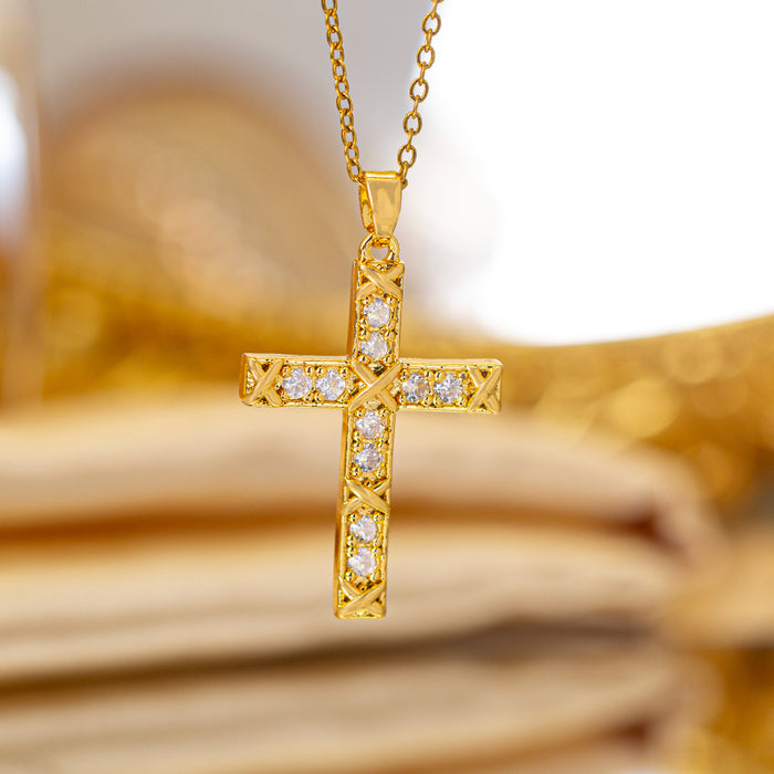 Wholesale Zircon-set cross Titanium steel necklace