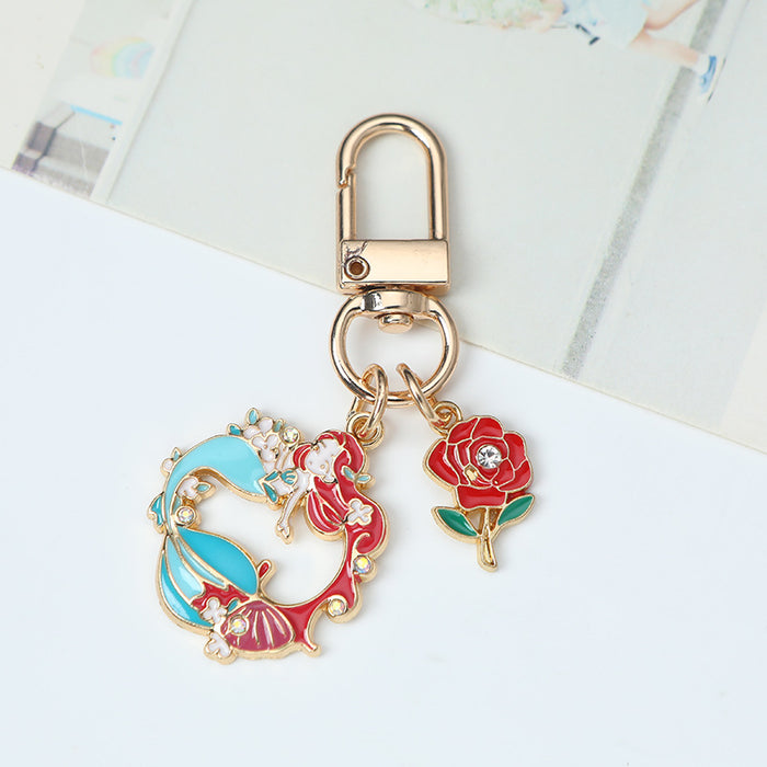 Wholesale shell starfish mermaid oil alloy keychain bag pendant