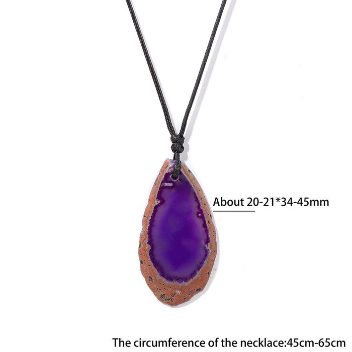 Wholesale Stone and agate slice necklace energy stone irregular pendant birthstone necklace