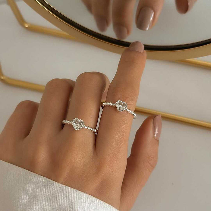 Wholesale Jewelry Simple Alloy Love Ring Set Fashionable and Versatile Diamond studded Water Diamond Ring