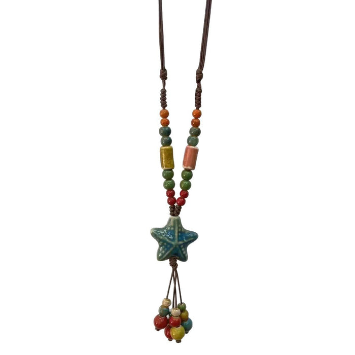 Wholesale Colorful ceramic bead star necklace, long sweater chain accessory