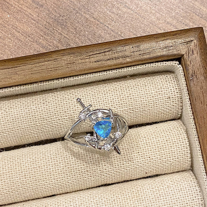 Wholesale Small niche luxury colored micro inlaid open ring with fashionable hollow flower temperament, layered wearing