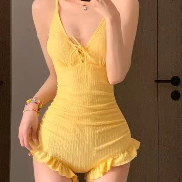 Wholesale New one-piece swimsuit, conservative swimsuit, long sleeved hoodie, hot spring