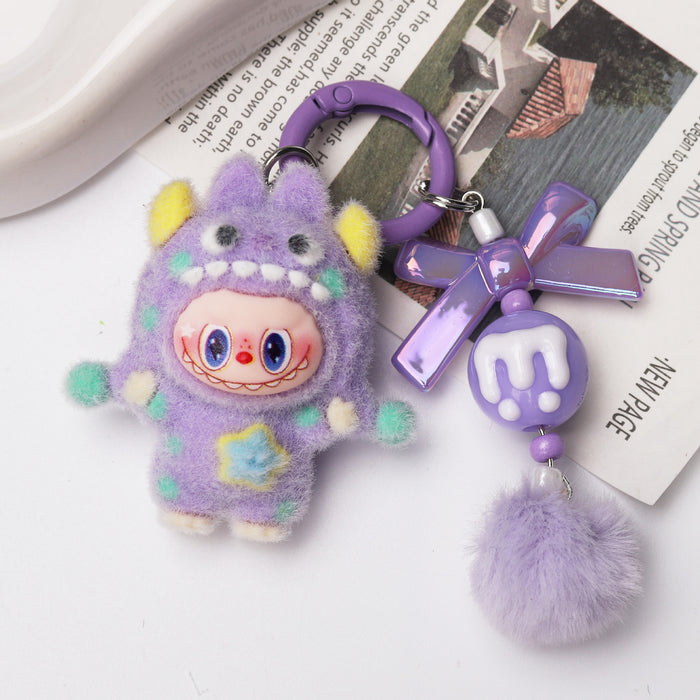 Wholesale Cute flocked polka dot doll keychain