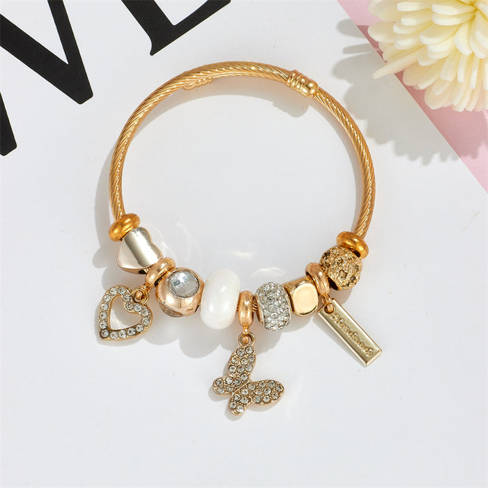 Wholesale Butterfly Little Swan Pendant Stainless Steel Beaded Charms Bracelets