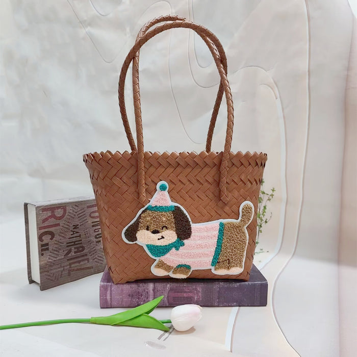 Wholesale Cute Cartoon Rags Woven Bag Imitation Straw Woven Bag Seaside Shoulder Handbag