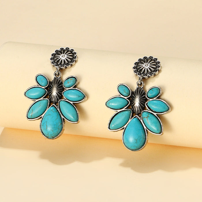 Wholesale New Vintage Flower Water Drop Turquoise Earrings Personalized Jewelry