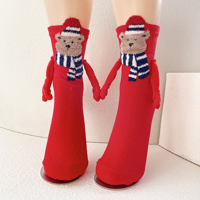 Wholesale Christmas magnetic hand-holding socks women' s cotton socks couple mid-calf length socks New Year gift socks