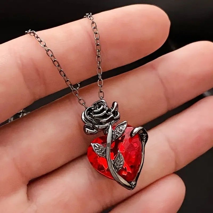 Wholesale Heart shaped rose necklace with a design that wraps around flowers and a collarbone chain