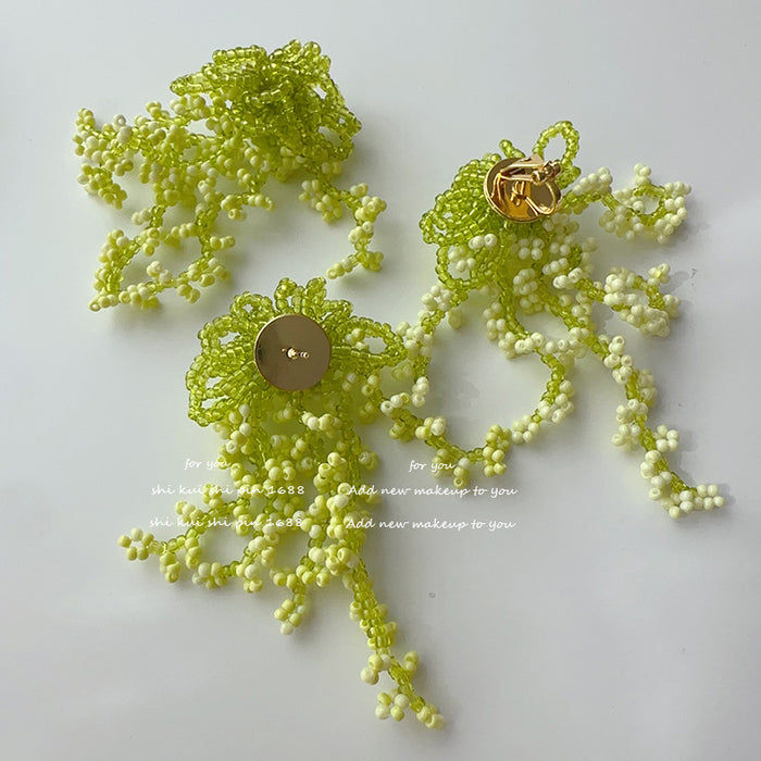 Wholesale Beaded Tassel Flower Sea Waterfall Earrings Women's Handmade Ear Clip