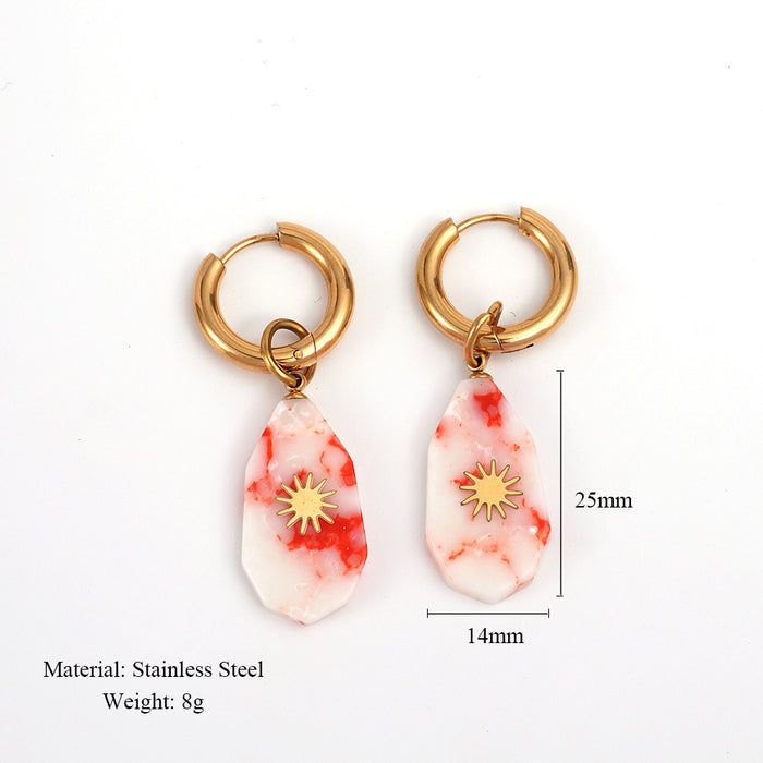 Wholesale Fashionable retro stainless steel necklace with natural stone pendant, light luxury temperament necklace earring set