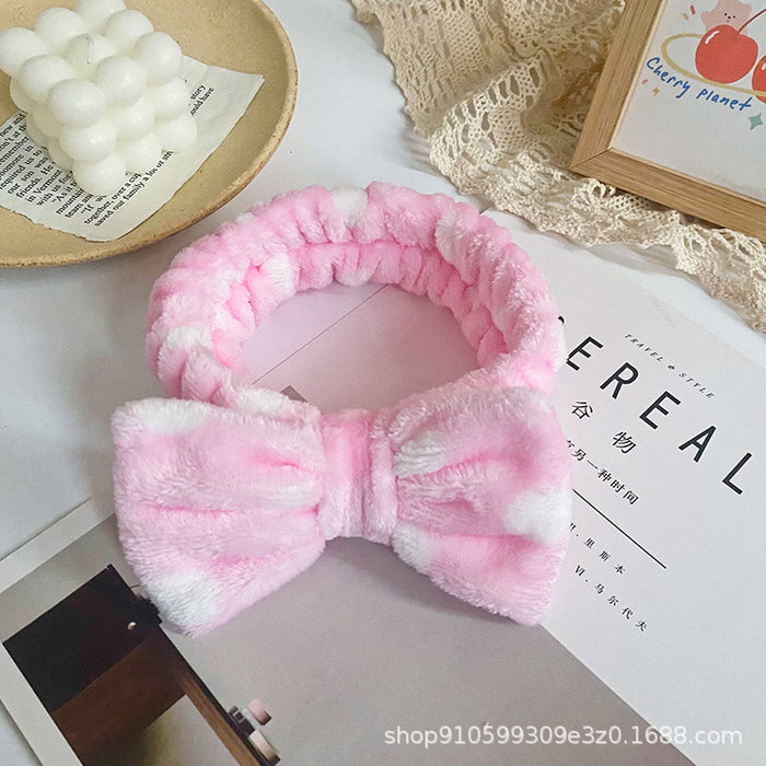 Wholesale Leopard Print Polka Dot Striped Bow Headband Women' s Face Wash Sports Headband Coral Velvet Hair Accessories