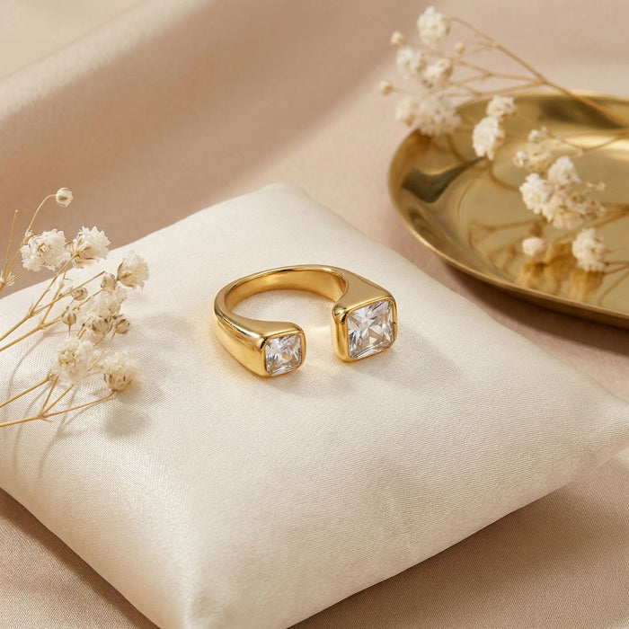 Wholesale Vintage-Style Square Zircon Open Ring for Women