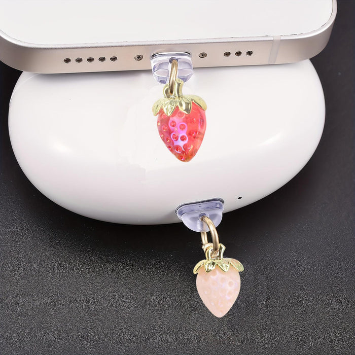 Wholesale Acrylic realistic 3D strawberry pendant dust plug